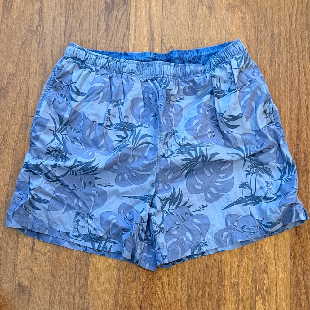 Roundtree & Yorke Purple Leaf Print Swim Trunks
